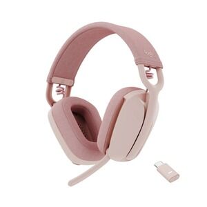 Logitech Zone Vibe Wireless Bluetooth Headphones with Noise-Canceling Mic, Rose